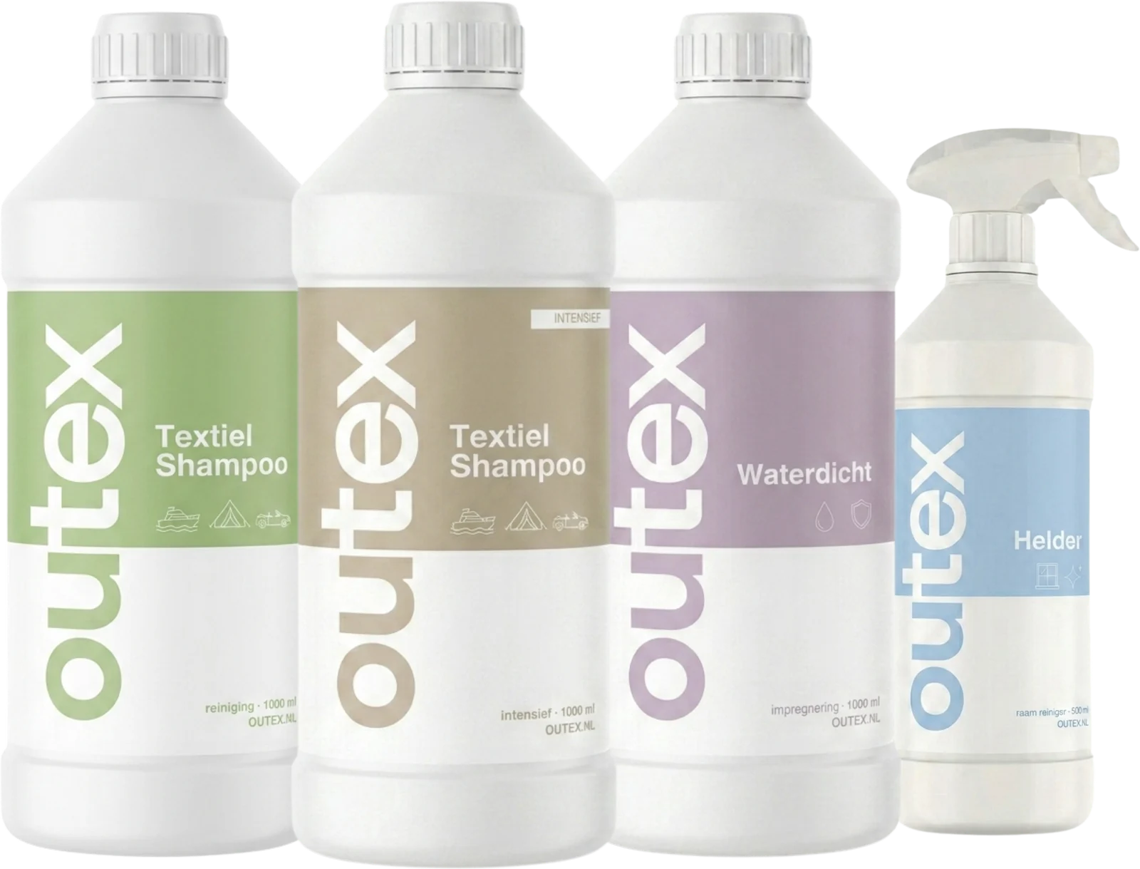 De vier outex-producten naast elkaar